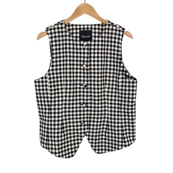 Madewell Single Breasted Crewneck True Black Checkered Plaid Vest Size 14 NWT - Picture 2 of 8